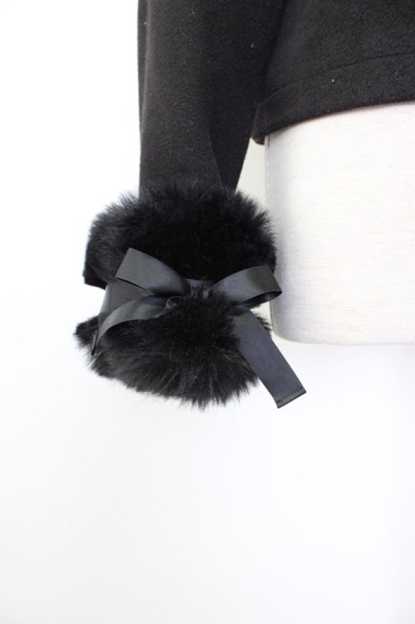 画像4: MA*RS / サイド編み下げ&ファースクエア衿ショートコート  黒 T-26-01-26-025-EL-CO-SA-ZT (4)