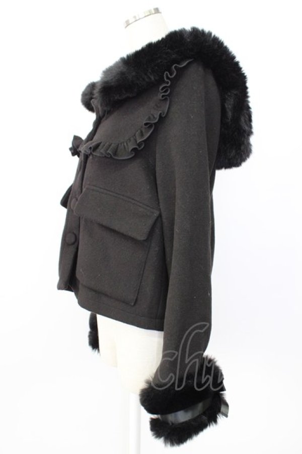 画像5: MA*RS / サイド編み下げ&ファースクエア衿ショートコート  黒 T-26-01-26-025-EL-CO-SA-ZT (5)