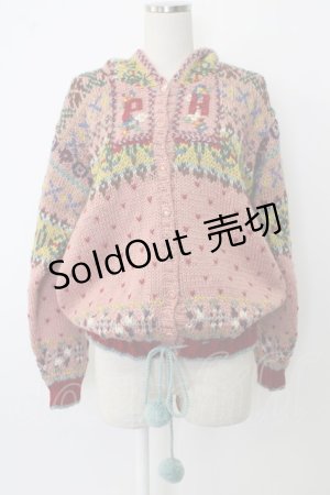 画像: PINK HOUSE / PHデザイン裾ポンポンフードニットカーディガン  ピンク T-26-01-26-026-LO-TO-SA-ZT