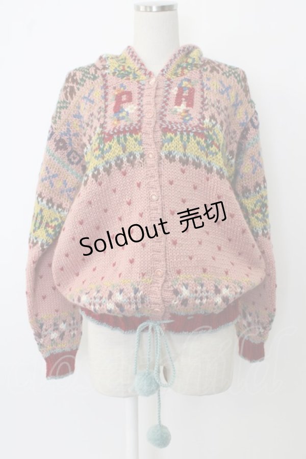 画像1: PINK HOUSE / PHデザイン裾ポンポンフードニットカーディガン  ピンク T-26-01-26-026-LO-TO-SA-ZT (1)