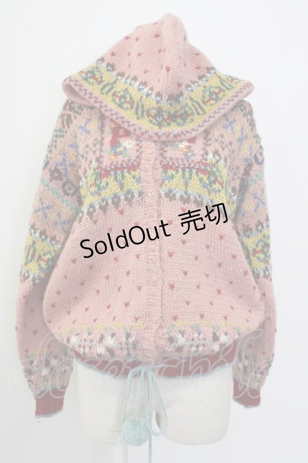 画像2: PINK HOUSE / PHデザイン裾ポンポンフードニットカーディガン  ピンク T-26-01-26-026-LO-TO-SA-ZT (2)