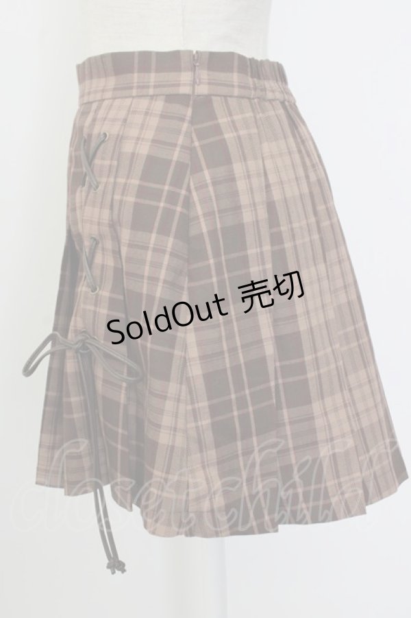 画像3: axes femme / 編み下げチェックスカパン  ブラウンチェック T-26-01-26-031-AX-PA-SA-ZT (3)