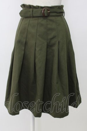 画像: F&A / ベルト付きプリーツスカート  グリーン T-26-01-26-033-LO-SK-SA-ZT