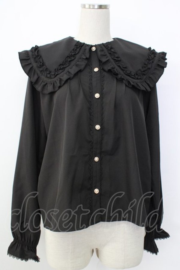 画像1: axes femme POETIQUE / フリルビッグ襟ブラウス M ブラック T-26-01-26-011-AX-BL-SA-ZT (1)