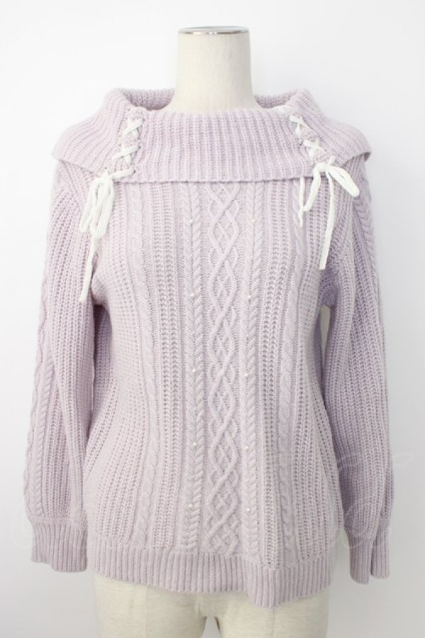 画像1: axes femme / 編み下げニットトップス  ピンクＸ白 T-26-01-28-004-AX-TO-SA-ZT (1)