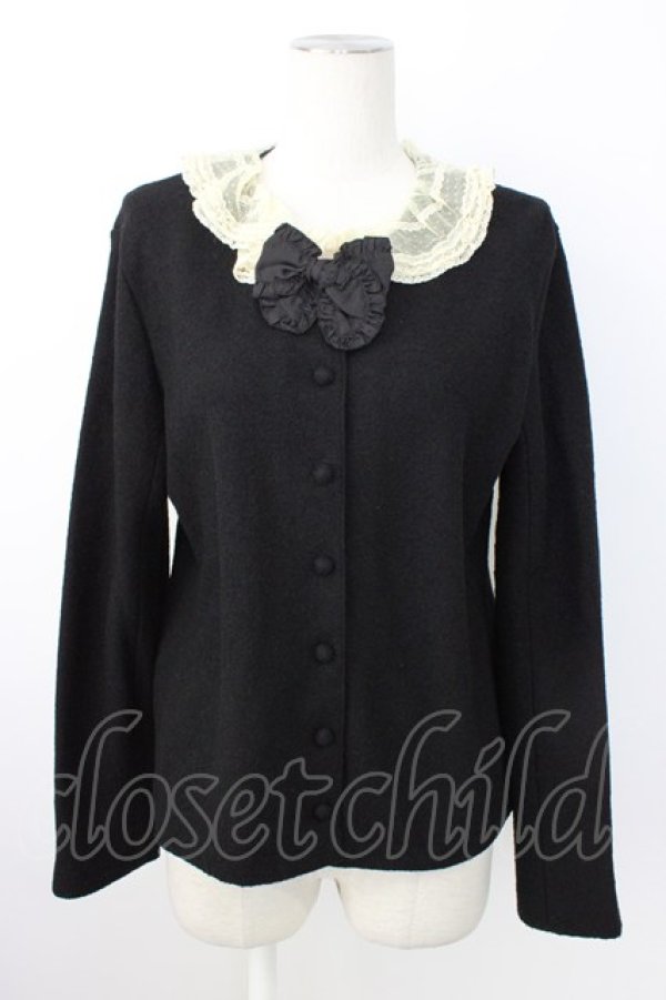 画像1: PINK HOUSE / ドットチュール襟カーディガン L ブラック T-26-01-28-009-LO-TO-SA-ZT (1)