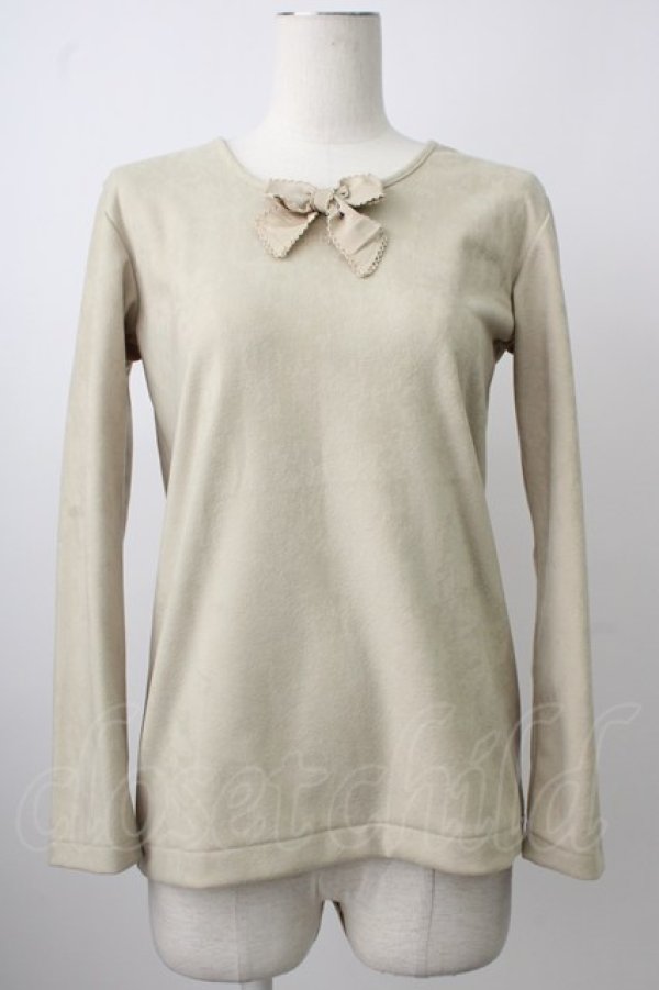 画像1: INGEBORG / 胸元リボン付ベロア風プルオーバー  若草 T-26-01-29-006-LO-TO-SA-ZT581 (1)