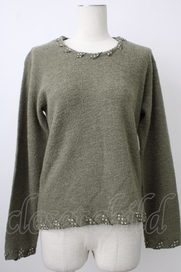 画像1: INGEBORG / ドットリボン巻きパイルプルオーバー  グリーン T-26-01-29-008-LO-TO-SA-ZT582 (1)