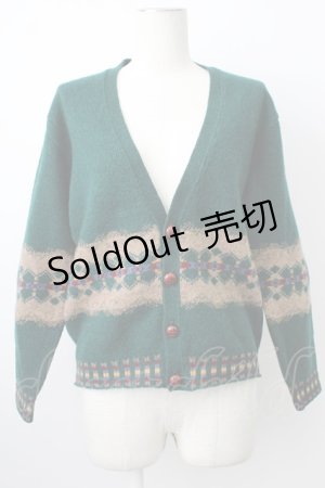 画像: PINK HOUSE / 幾何学柄Vネックカーディガン  グリーン T-26-01-29-009-LO-TO-SA-ZT
