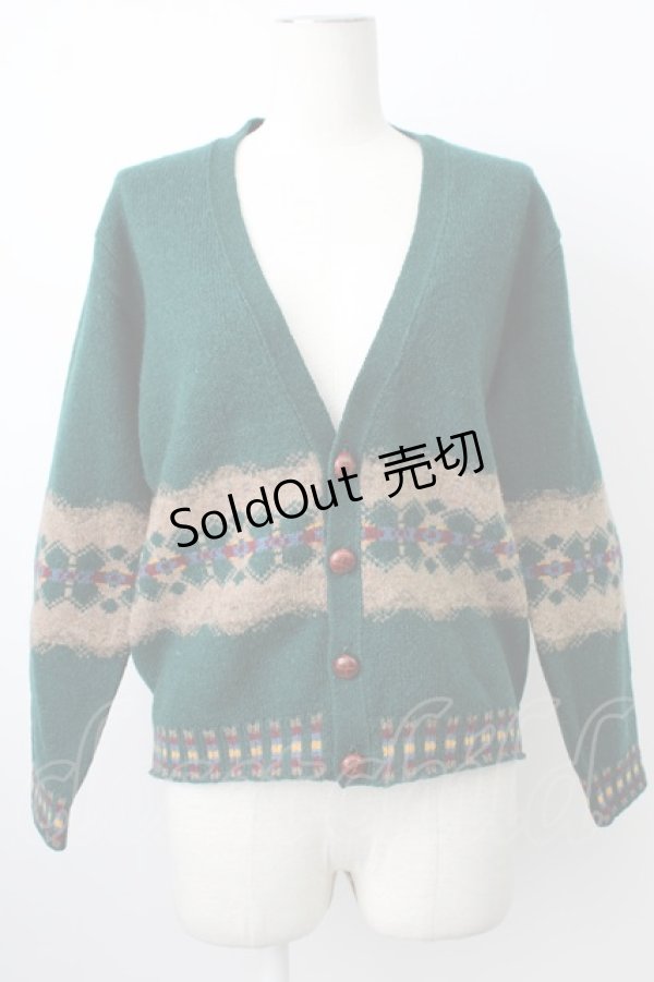 画像1: PINK HOUSE / 幾何学柄Vネックカーディガン  グリーン T-26-01-29-009-LO-TO-SA-ZT (1)