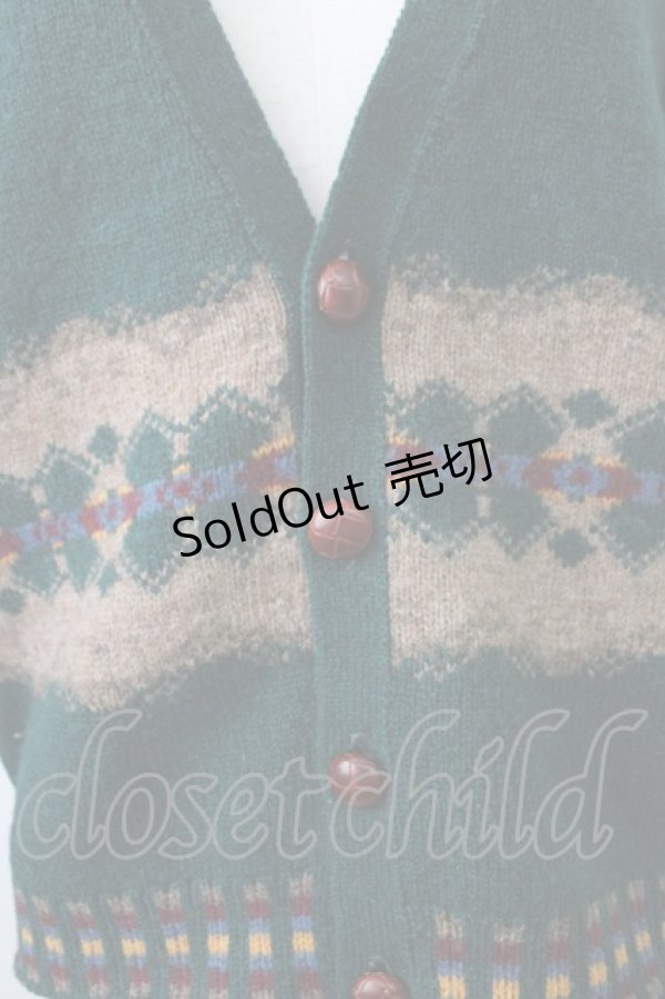 画像4: PINK HOUSE / 幾何学柄Vネックカーディガン  グリーン T-26-01-29-009-LO-TO-SA-ZT (4)