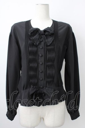 画像: PINK HOUSE / 2つリボン&ピンタックフリルカフス長袖ブラウス  ブラック T-26-01-29-010-LO-BL-SA-ZT