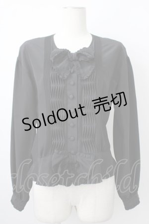 画像: PINK HOUSE / 2つリボン&ピンタックフリルカフス長袖ブラウス  ブラック T-26-01-29-010-LO-BL-SA-ZT582