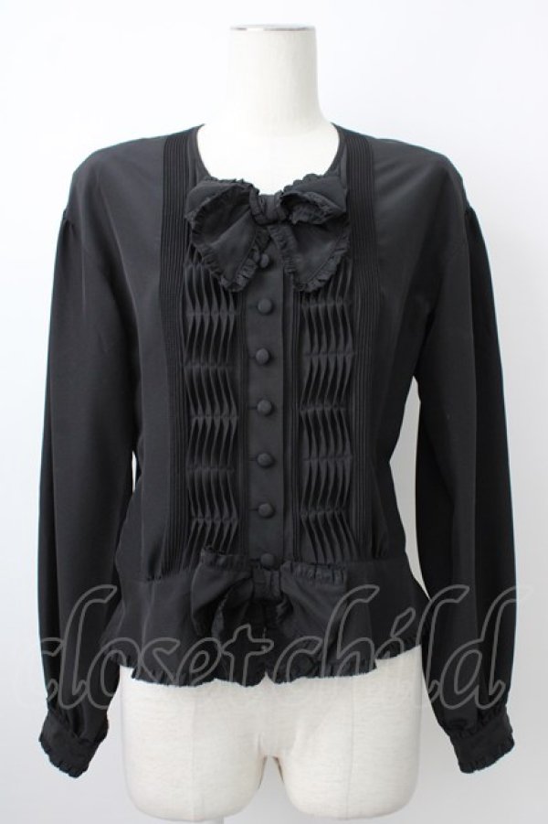 画像1: PINK HOUSE / 2つリボン&ピンタックフリルカフス長袖ブラウス  ブラック T-26-01-29-010-LO-BL-SA-ZT (1)