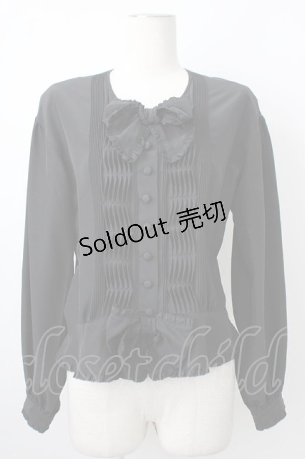 画像1: PINK HOUSE / 2つリボン&ピンタックフリルカフス長袖ブラウス  ブラック T-26-01-29-010-LO-BL-SA-ZT582 (1)