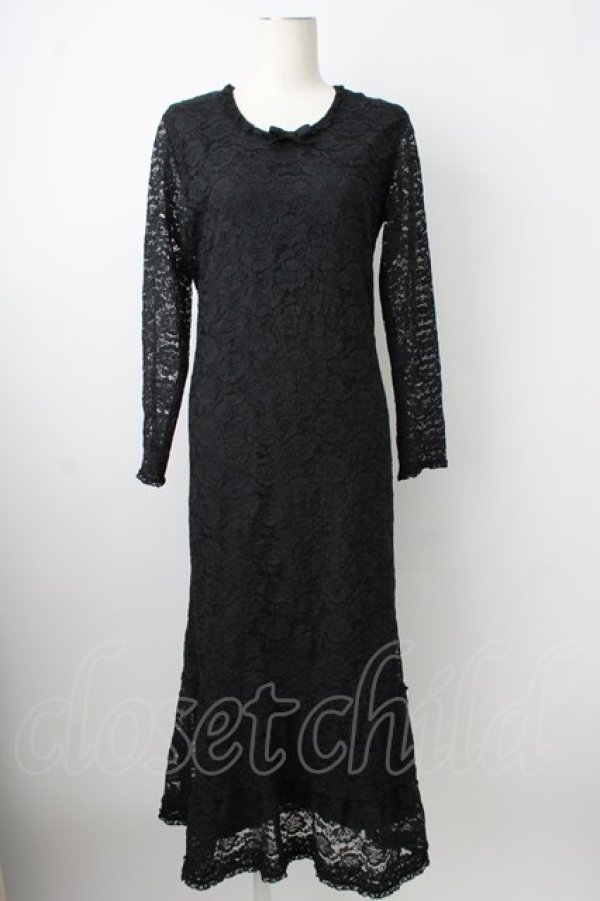 画像1: KANEKO ISAO / 総レース長袖ワンピース  ブラック T-26-01-29-012-EL-OP-SA-ZT (1)