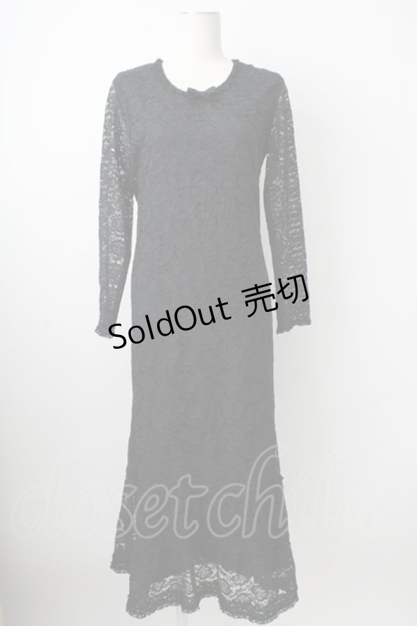 画像1: KANEKO ISAO / 総レース長袖ワンピース  ブラック T-26-01-29-012-EL-OP-SA-ZT582 (1)