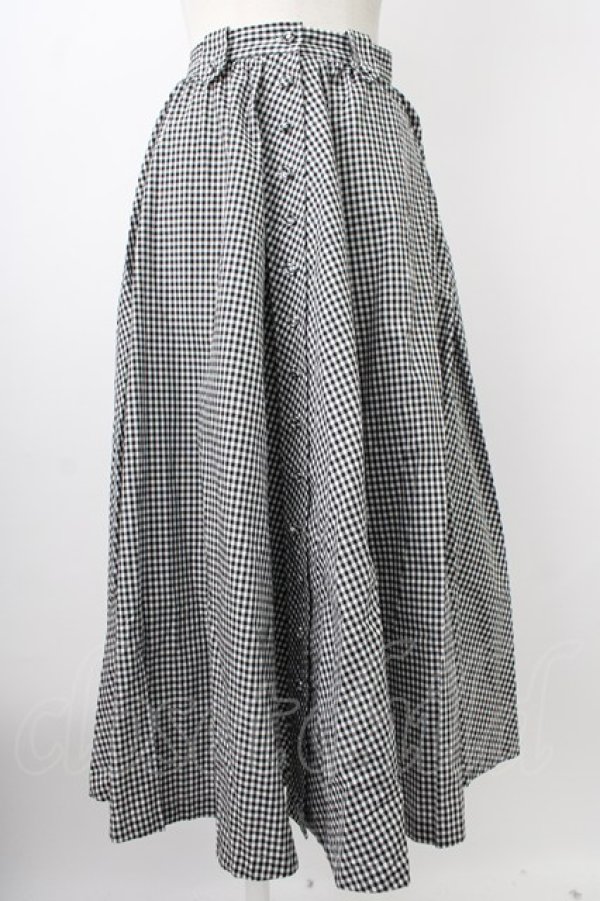 画像1: INGEBORG / ギンガムチェック共布ボタン前開きスカート  ブラック T-26-01-29-020-LO-SK-SA-ZT (1)