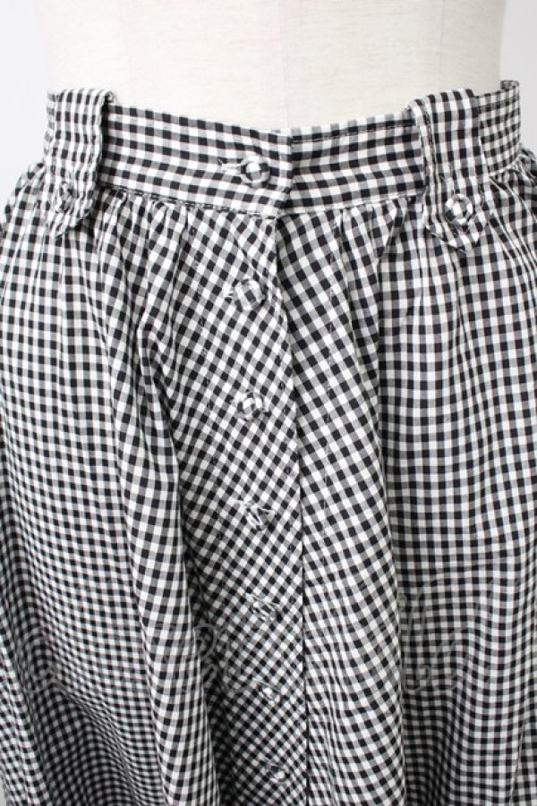 画像3: INGEBORG / ギンガムチェック共布ボタン前開きスカート  ブラック T-26-01-29-020-LO-SK-SA-ZT (3)