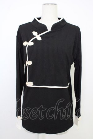 画像: axes femme / チャイナボタンリブトップス  ブラック T-26-02-01-007-AX-TO-SA-ZT