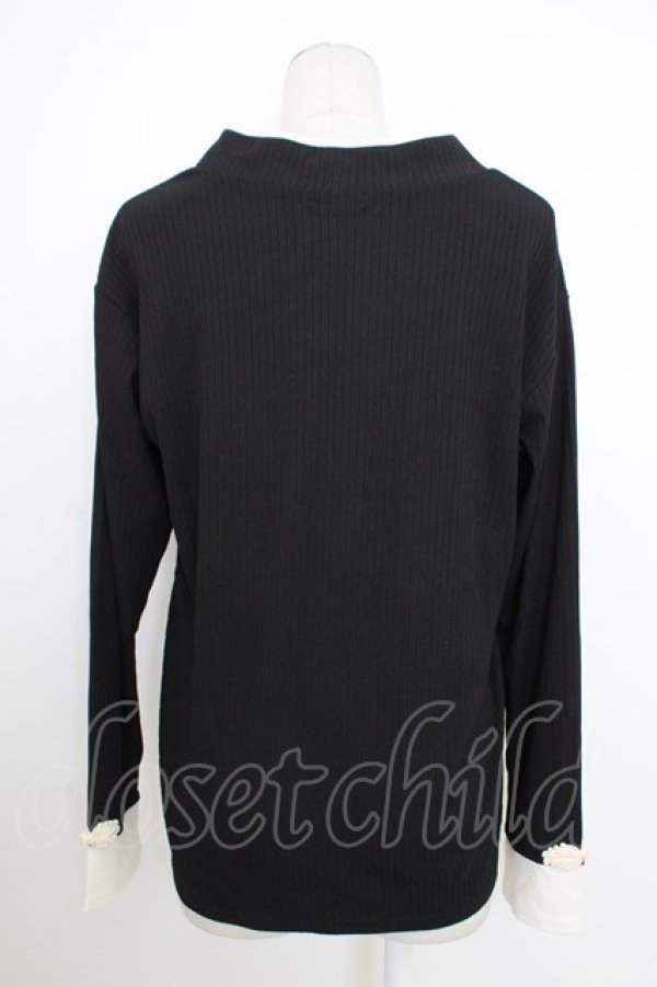 画像2: axes femme / チャイナボタンリブトップス  ブラック T-26-02-01-007-AX-TO-SA-ZT (2)