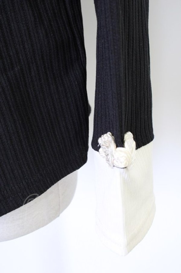 画像3: axes femme / チャイナボタンリブトップス  ブラック T-26-02-01-007-AX-TO-SA-ZT (3)