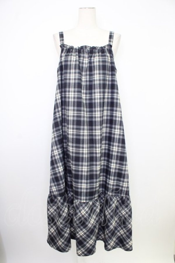 画像1: axes femme / チェック柄キャミワンピース  ネイビー T-26-02-01-009-AX-OP-SA-ZT (1)