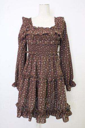 画像: axes femme POETIQUE / ギャザーフリル長袖ワンピース  ブラウン T-26-02-01-010-AX-OP-SA-ZT
