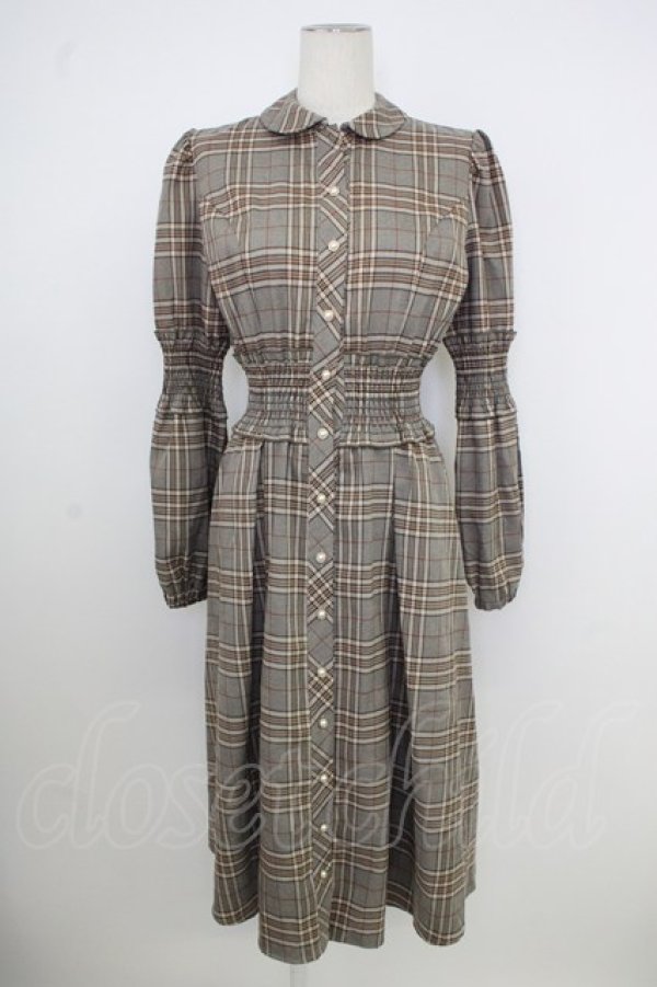 画像1: axes femme NOSTALGIE / シャーリングチェックワンピ  ブラウン T-26-02-01-011-AX-OP-SA-ZT (1)