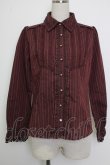 画像1: axes femme / 王冠ボタンストライプフリルブラウス  ボルドー T-26-02-02-004-AX-BL-SA-ZT (1)