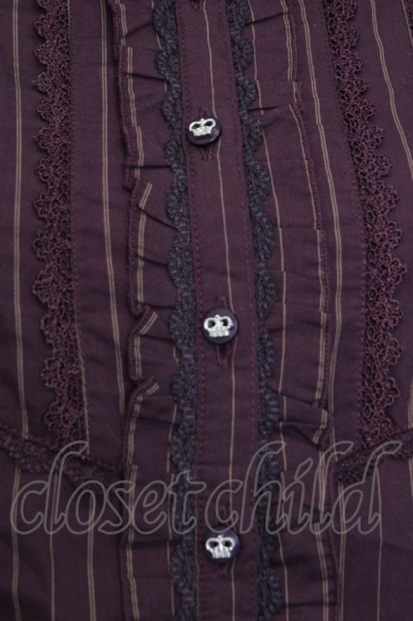 画像5: axes femme / 王冠ボタンストライプフリルブラウス  ボルドー T-26-02-02-004-AX-BL-SA-ZT (5)