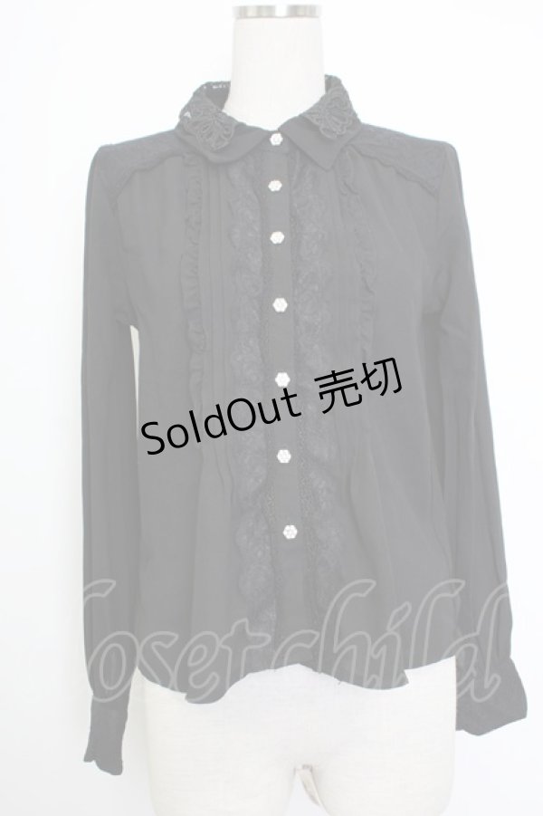 画像1: axes femme / レース襟シフォンブラウス  黒 T-26-02-02-005-AX-BL-SA-ZT (1)