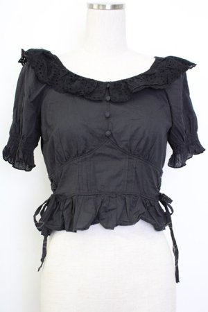 画像: axes femme POETIQUE / コットンレース襟半袖トップス  黒 T-26-02-02-006-AX-TO-SA-ZT