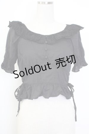 画像: axes femme POETIQUE / コットンレース襟半袖トップス  黒 T-26-02-02-006-AX-TO-SA-ZT