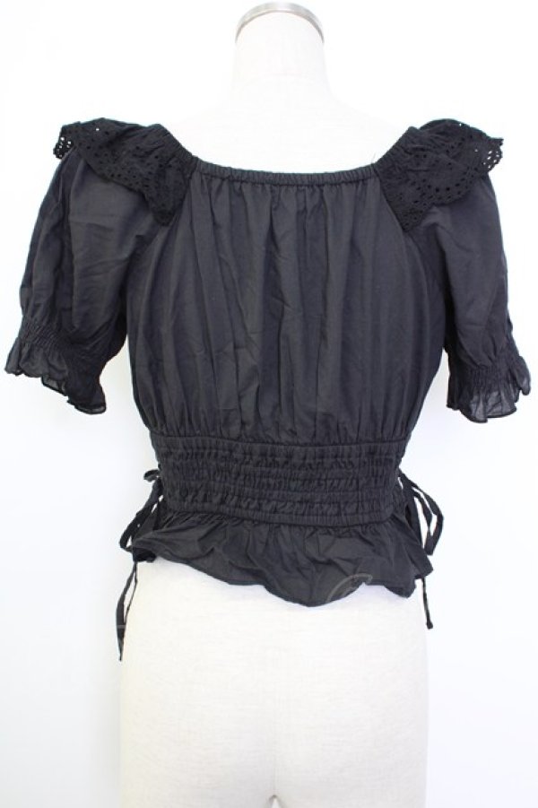 画像2: axes femme POETIQUE / コットンレース襟半袖トップス  黒 T-26-02-02-006-AX-TO-SA-ZT (2)