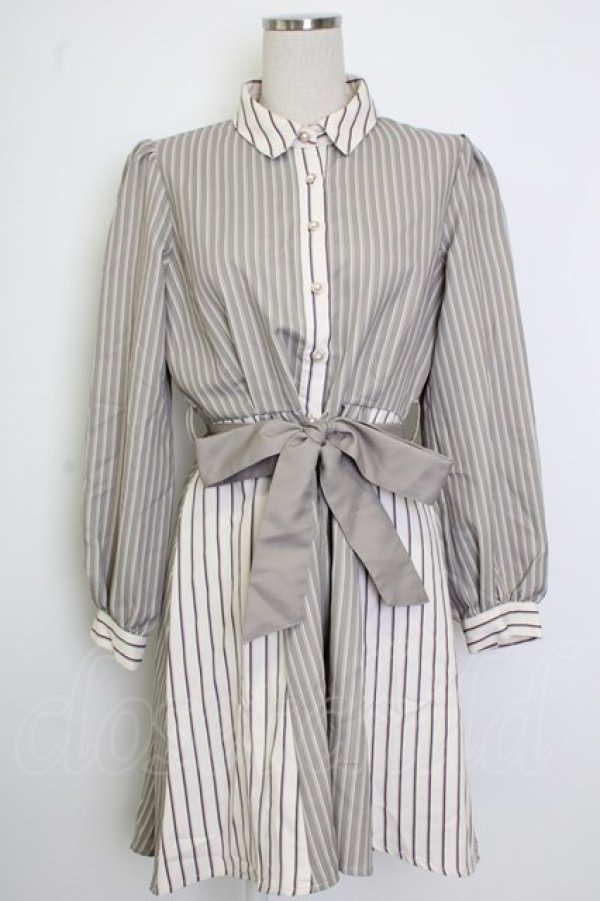 画像1: axes femme / ストライプ切替シャツチュニ  ブラウン T-26-02-02-011-AX-OP-SA-ZT (1)