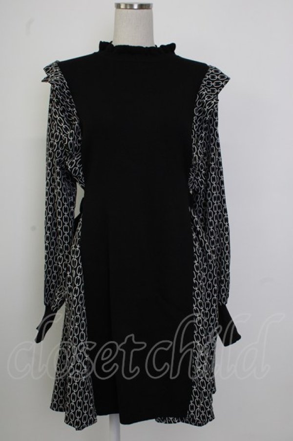 画像1: axes femme / 異素材切替フリルワンピース F 黒 T-26-02-02-013-AX-OP-SA-ZT (1)