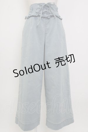 画像: axes femme / ウエスト編み上げデニムパンツ  サックスＸ白 T-26-02-02-019-AX-PA-SA-ZT579