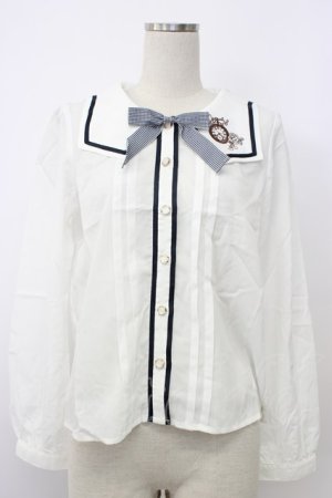 画像: axes femme POETIQUE / 時計刺繍セーラーブラウス M キナリ T-26-02-03-001-AX-BL-SA-ZT