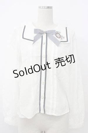 画像: axes femme POETIQUE / 時計刺繍セーラーブラウス M キナリ T-26-02-03-001-AX-BL-SA-ZT594