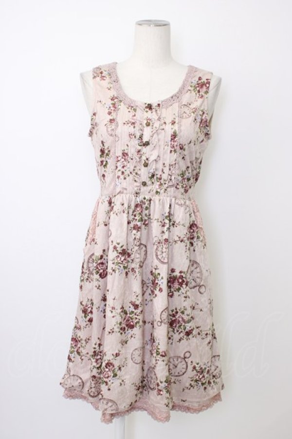 画像1: axes femme / ベロアプリントワンピース M ピンク T-26-02-03-022-AX-OP-SA-ZT (1)