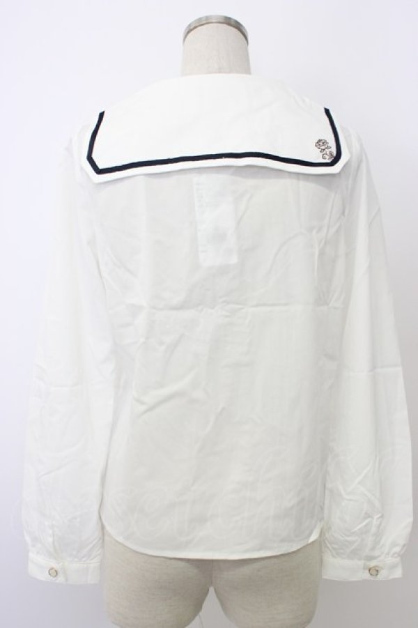 画像2: axes femme POETIQUE / 時計刺繍セーラーブラウス M キナリ T-26-02-03-001-AX-BL-SA-ZT (2)