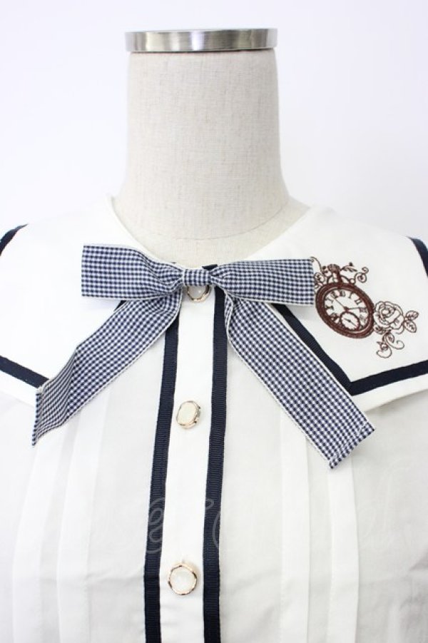画像3: axes femme POETIQUE / 時計刺繍セーラーブラウス M キナリ T-26-02-03-001-AX-BL-SA-ZT (3)