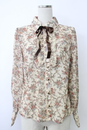 画像: axes femme / 花Ｘオーナメント柄ブラウス M ベージュ T-26-02-03-016-AX-BL-SA-ZT