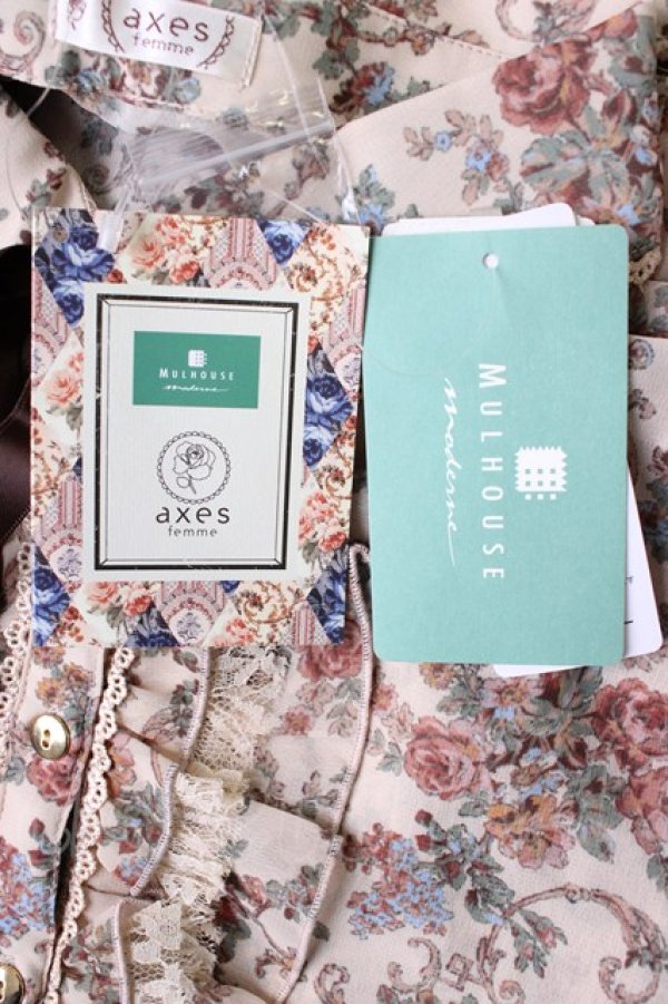 画像5: axes femme / 花Ｘオーナメント柄ブラウス M ベージュ T-26-02-03-016-AX-BL-SA-ZT (5)