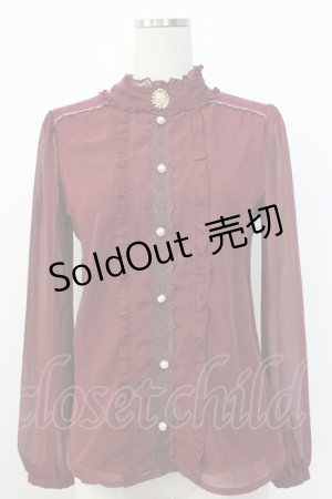 画像: axes femme / 異素材使いブラウス風プルオーバー  ボルドー T-26-02-03-017-AX-TO-SA-ZT