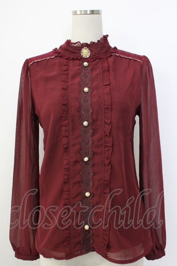 画像1: axes femme / 異素材使いブラウス風プルオーバー  ボルドー T-26-02-03-017-AX-TO-SA-ZT (1)