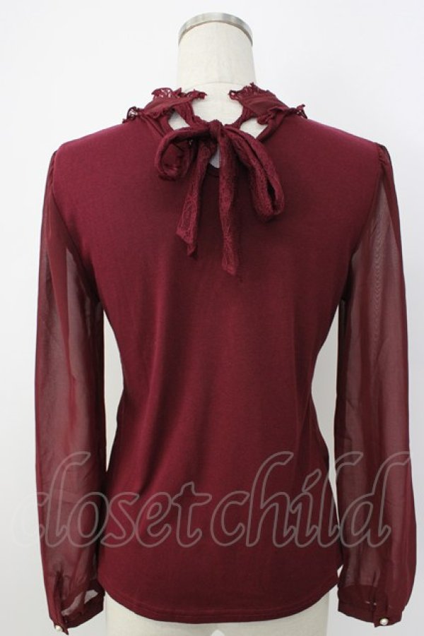 画像2: axes femme / 異素材使いブラウス風プルオーバー  ボルドー T-26-02-03-017-AX-TO-SA-ZT (2)