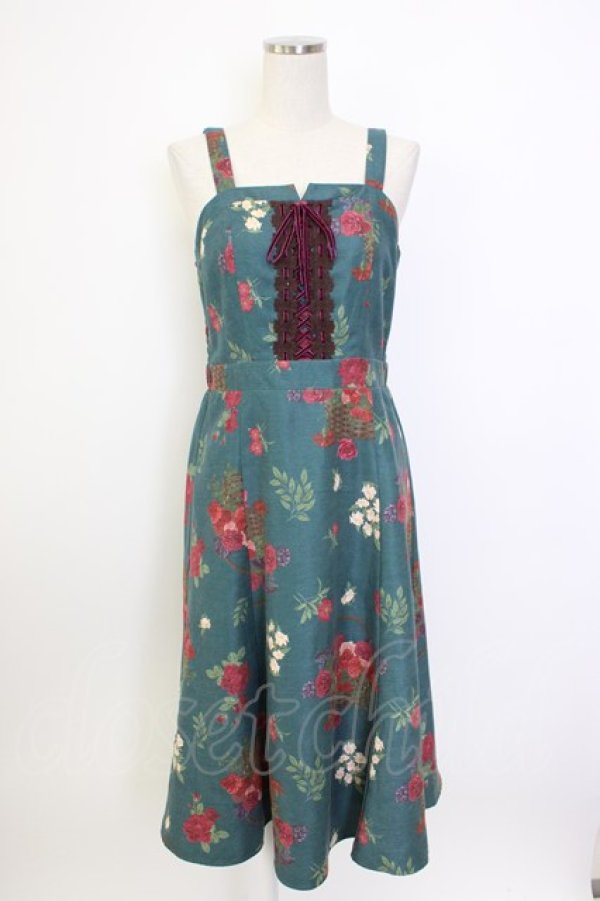 画像1: axes femme / バスケットブーケ柄ジャンスカ  グリーン T-26-02-03-019-AX-OP-SA-ZT (1)