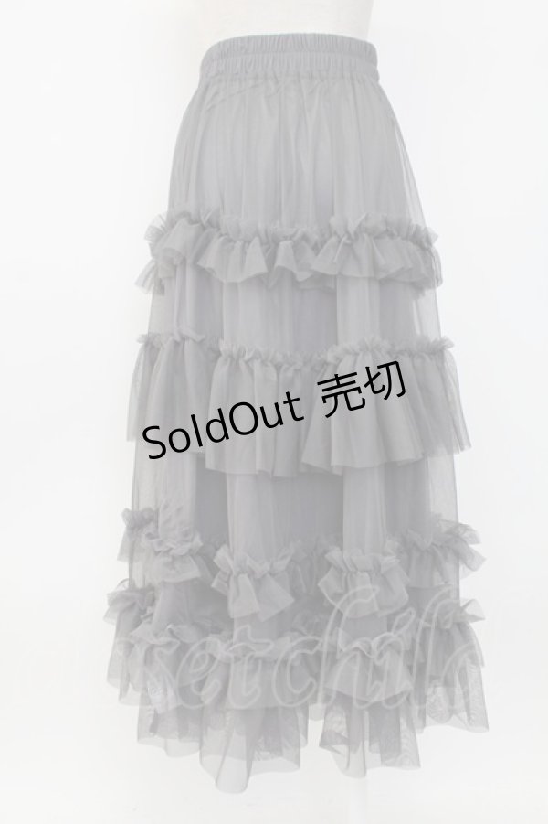 画像2: axes femme / フリルチュールティアードスカート  グレー T-26-02-04-023-AX-SK-SA-ZT (2)